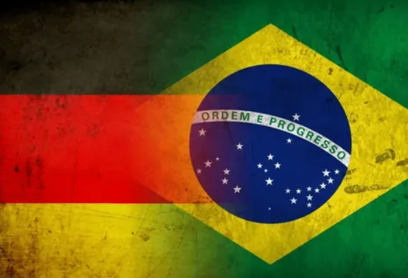 Bandeiras da Alemanha e do Brasil mescladas — origens da Nutzen.IA